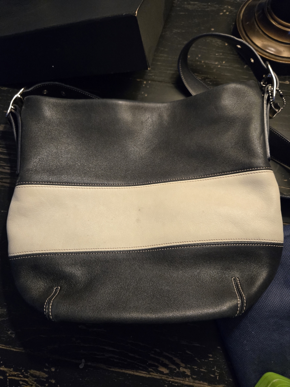 Coach Blue And White Leather Shoulder Bag